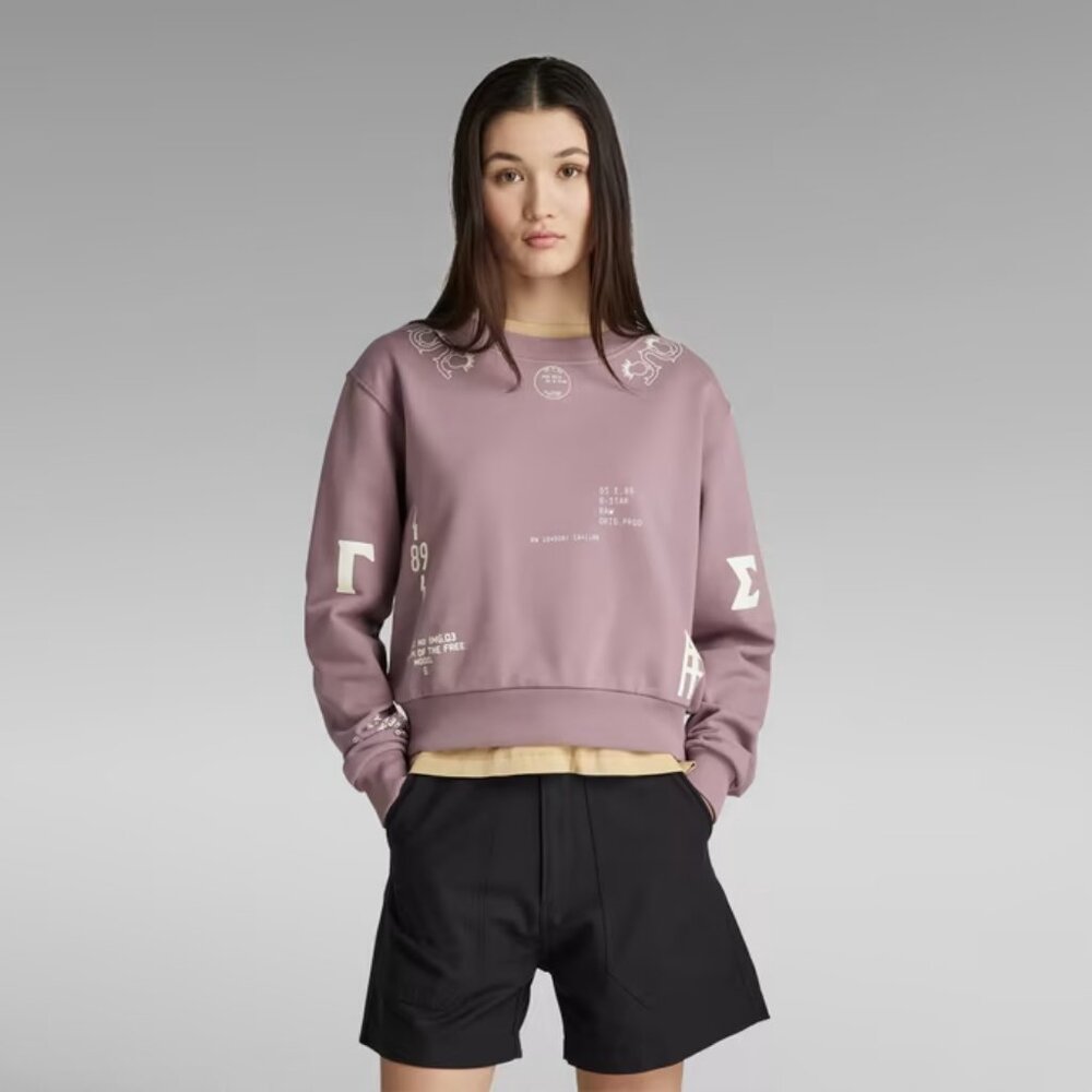 G-Star Multi Graphic Sweatshirt • Loose Straight Fit • Purple / Pink • Large